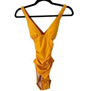 NWT J. Crew Scrunchie Strap Plunge One Piece Yellow Ruched Swimsuit Size 0